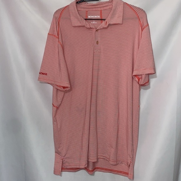 BONOBOS MENS SIZE XL SLIM FIT GOLF  Polo Shirt Lightweight  CORAL COLOR STRIPES - Picture 7 of 11